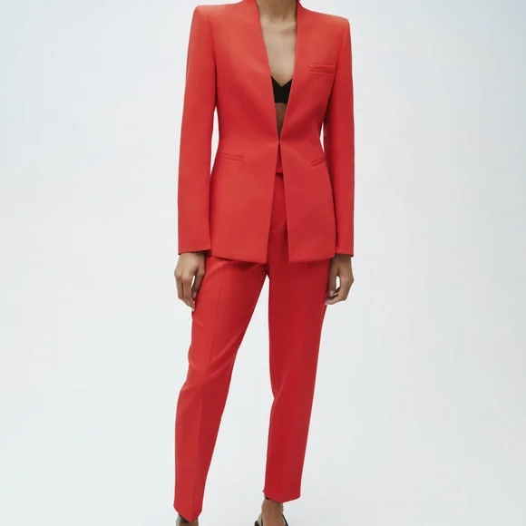 NWT ZARA 2 PIECE LAPELLESS BLAZER + PANTS CORAL S/M